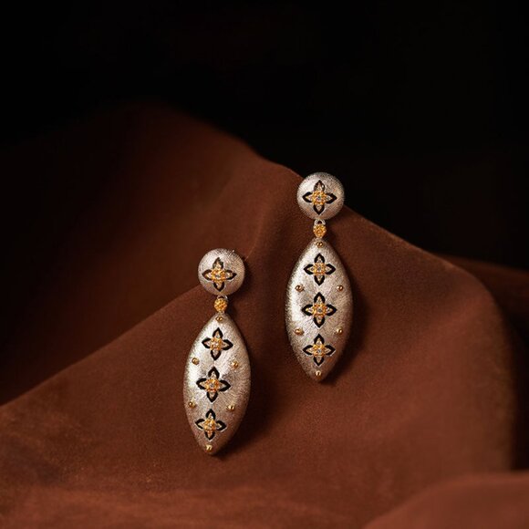 Vintage Seiko brushed craft 925 silver plated luxury clover earrings fashion - Picture 1 of 2